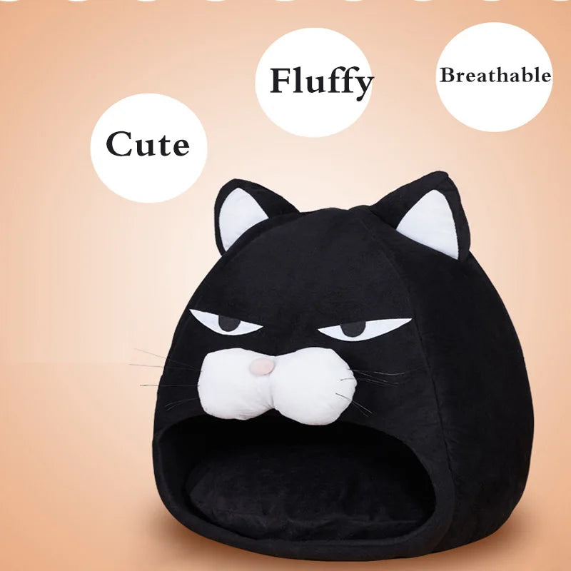 Foldable Cat House With Cushion Soft Pet Nest Cartoon Cave