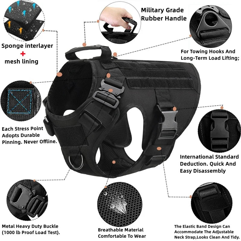 Tactical Dog Vest Harness And Leash Set For All Breeds