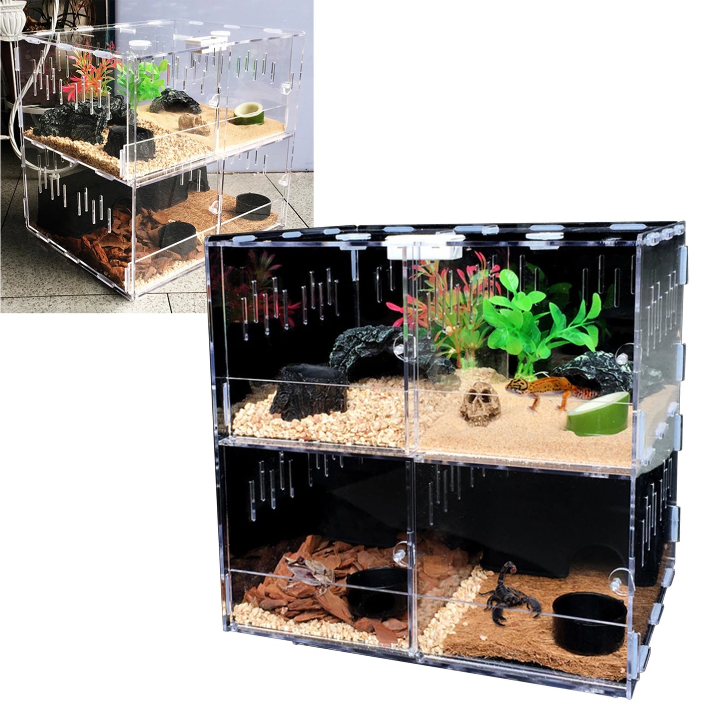 Acrylic Pet Box 4 Grid Reptile Lizard Breeding Insect Box