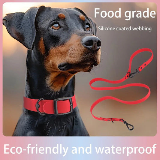 Silicone Pet Collar Leash Set Dogs Waterproof Reflective