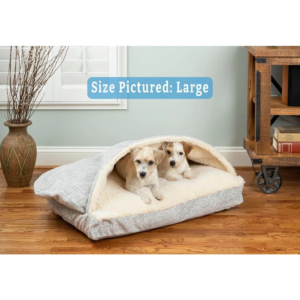 Luxury Rectangle Cozy Cave Dog Bed Microsuede Extra Large