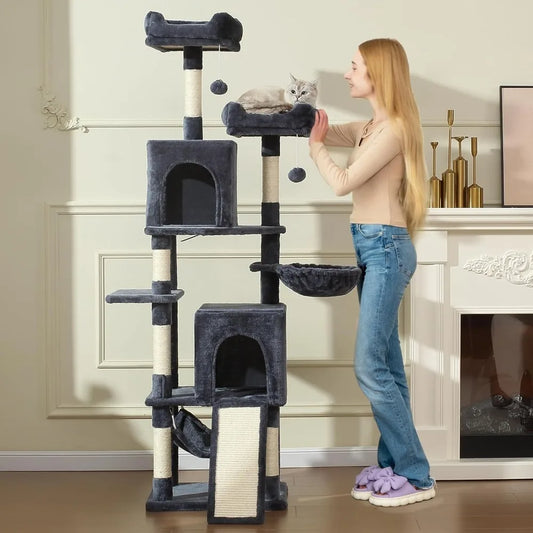 Cat Tree 70 Inch Tree Tower With Hammock Scratching Post Condo And Multi Level Tower Large Activity Center Playhouse