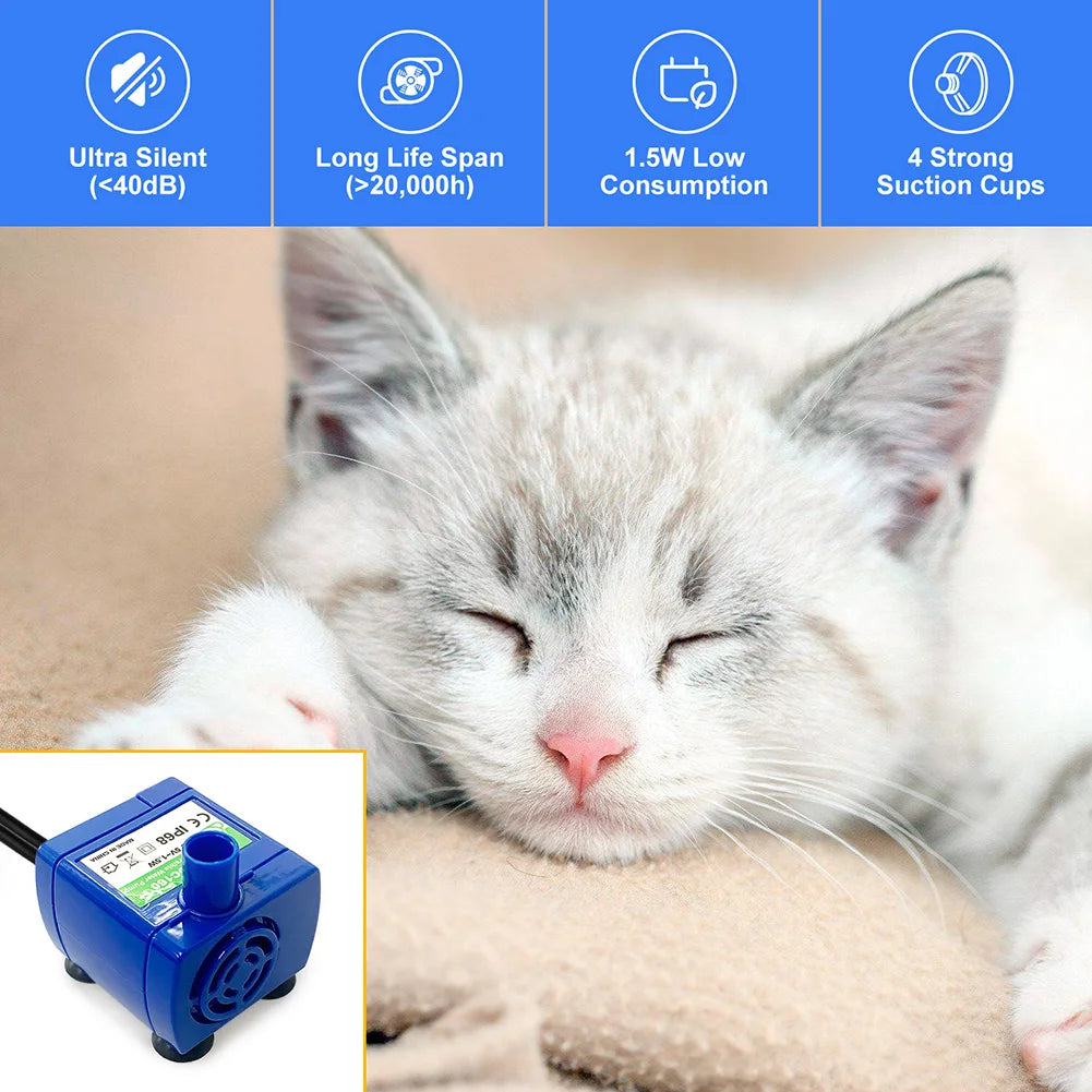 Cat Water Fountain Pump Ultra Quiet With LED Light Durable