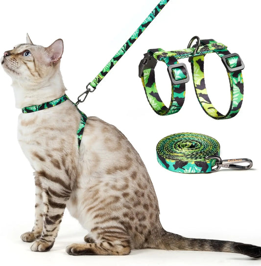 Green Cat Harness And Leash Set Escape Proof All Sizes
