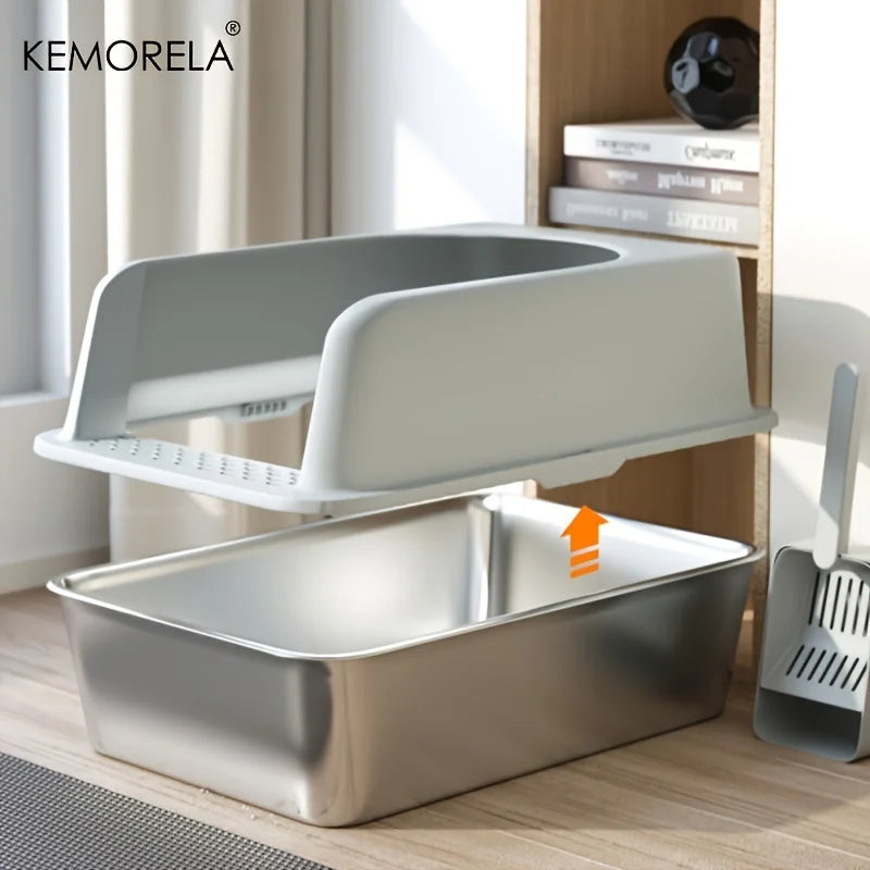 Stainless Steel Litter Box With Mat And Spade Lid High Side