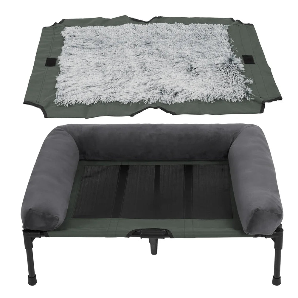Extra Large Outdoor Raised Dog Bed With Cooling Plush Mat
