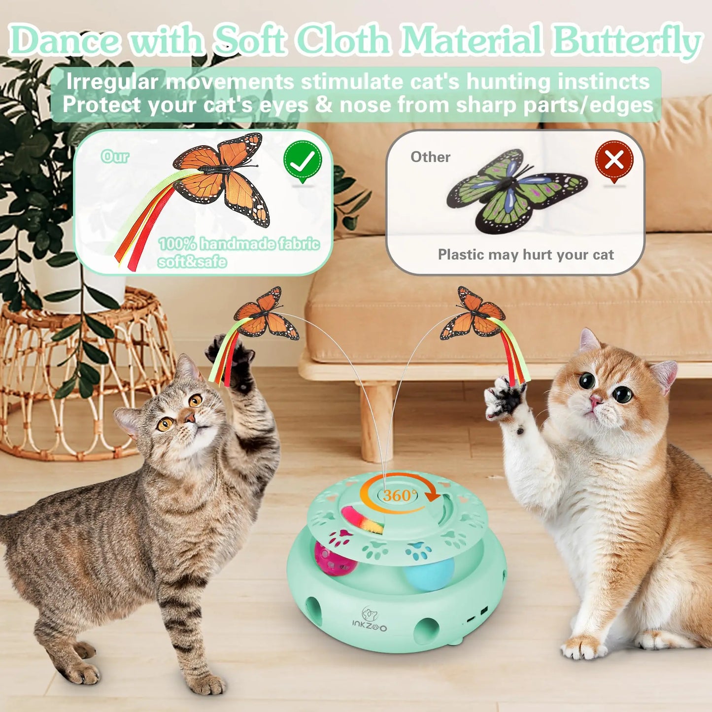 INKZOO 4 In 1 Interactive Cat Toys Indoor Cats USB