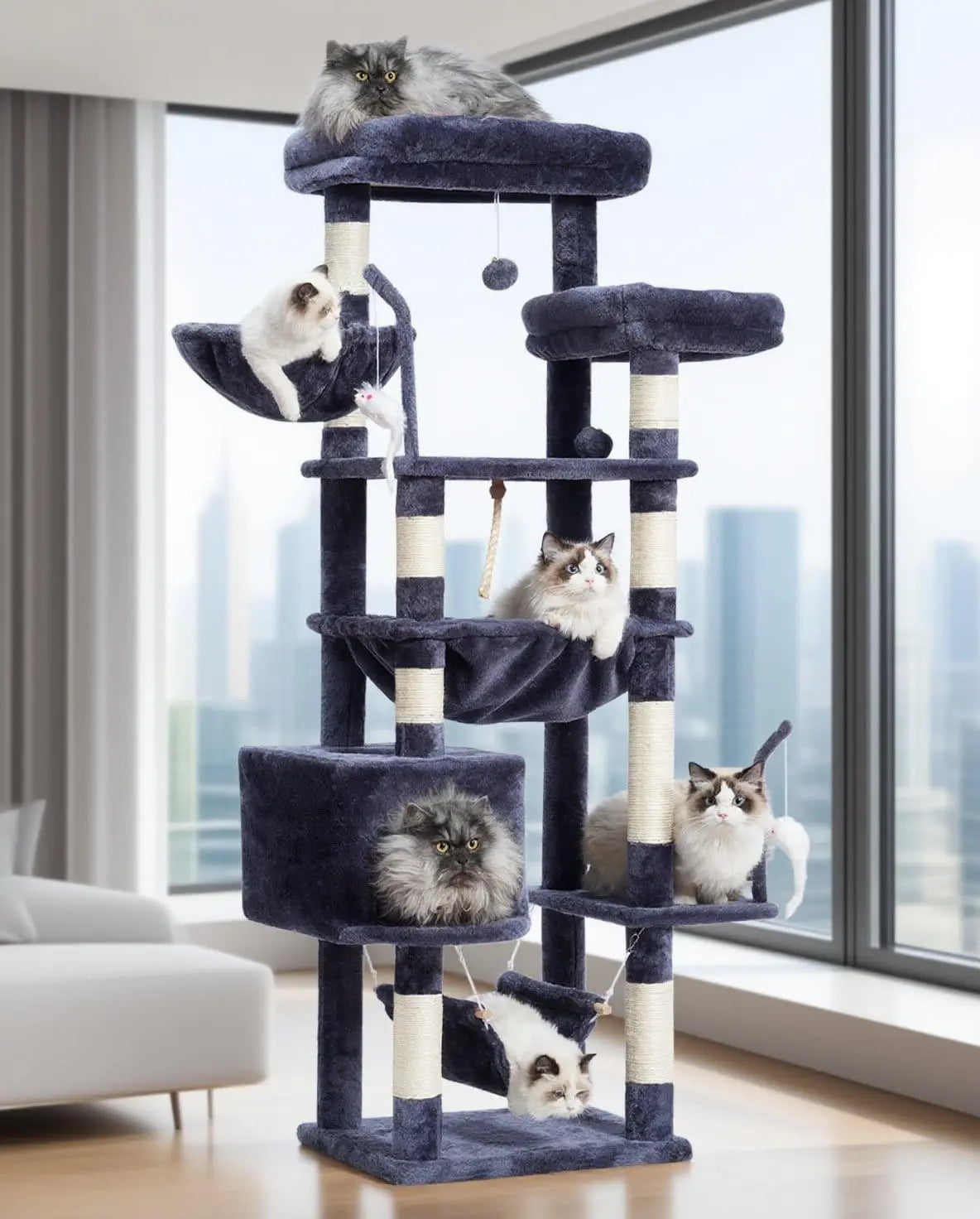 Large Cat Tree With Dual Platforms And 63 Scratching Posts