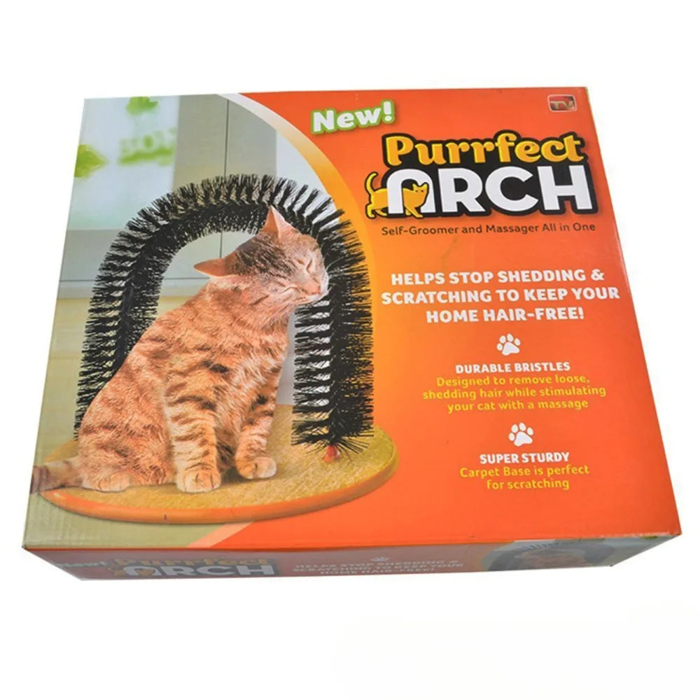 Two In One Cat Grooming Arch Toy With Massage Brush And Pad