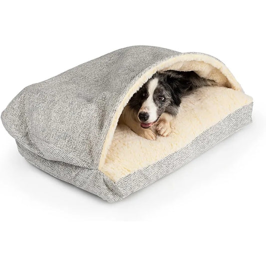 Luxury Rectangle Cozy Cave Dog Bed Microsuede Extra Large
