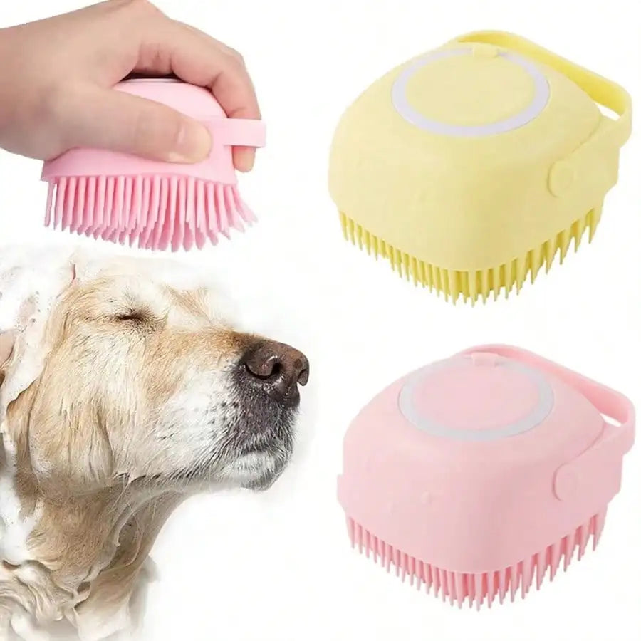 Silicone Pet Bath Brush With Shampoo Dispenser For Dogs