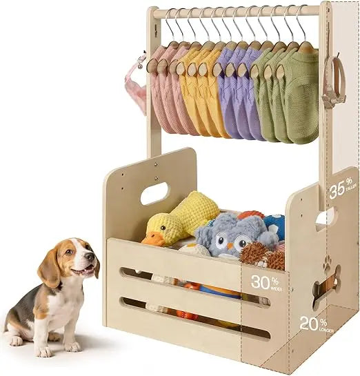 35L Pet Wardrobe Organizer Dog Toy Bin With Hanging Rods