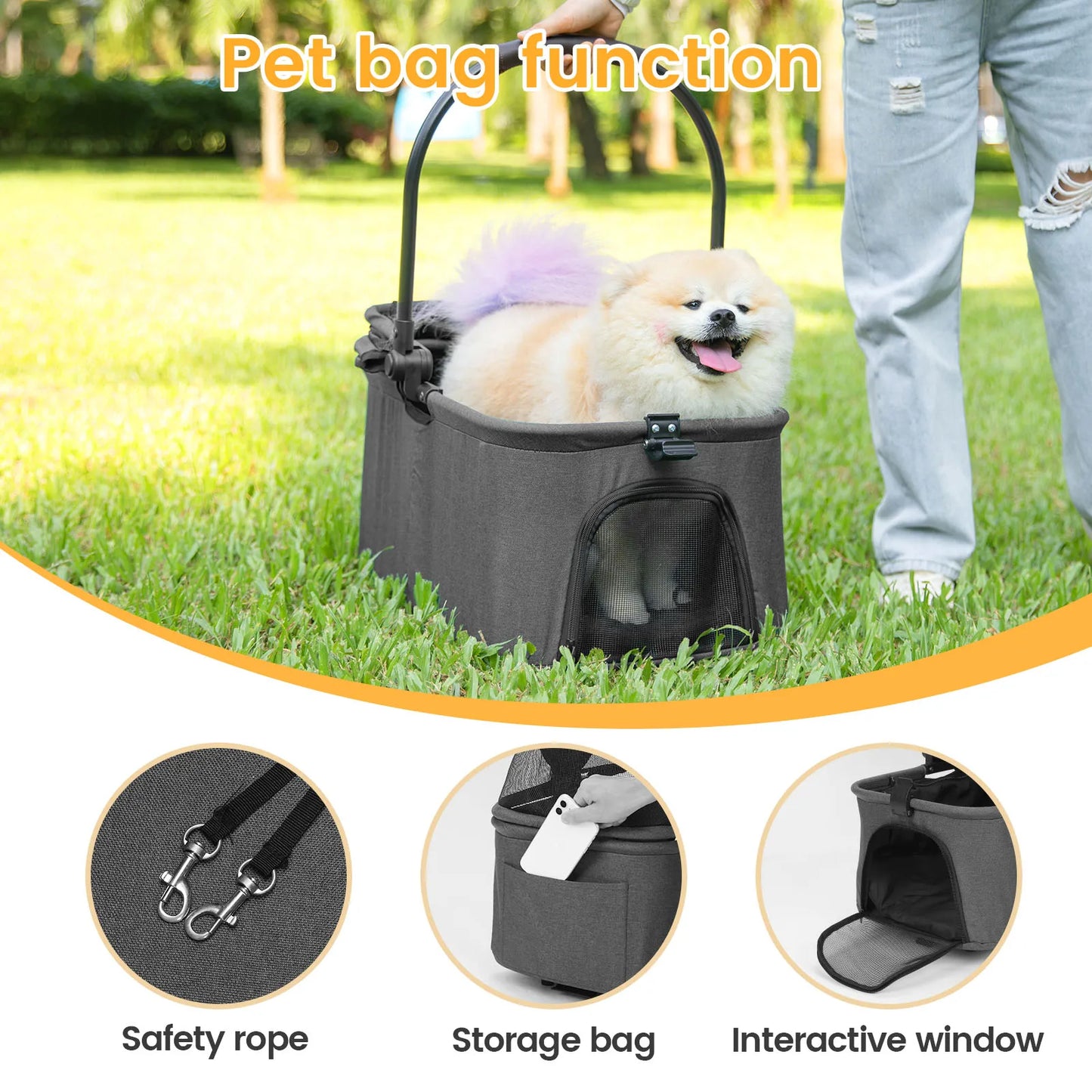 Wedyvko Luxury Detachable Pet Stroller With Cup Holder Four Wheel Travel Dog Cart Outdoor Carrier Bag