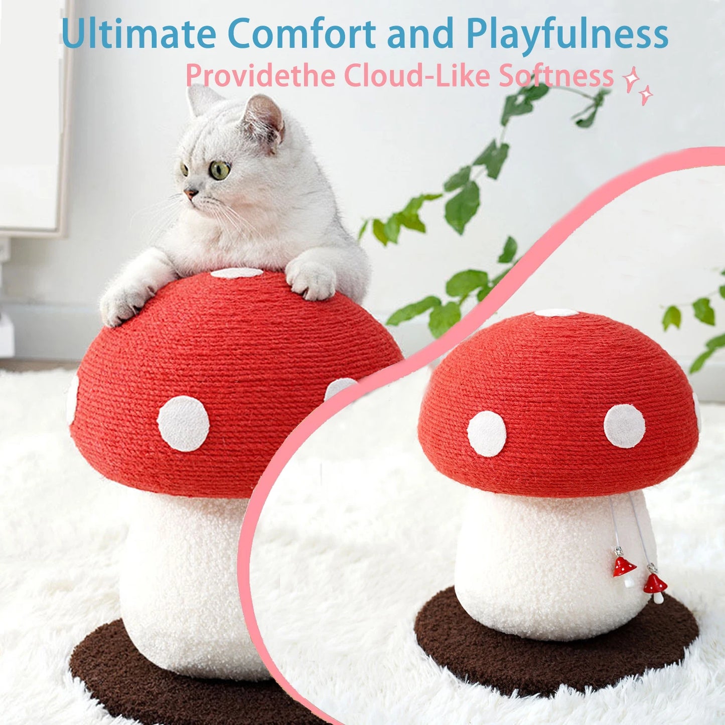 Red Mushroom Shaped Sisal Cat Scratching Post Durable
