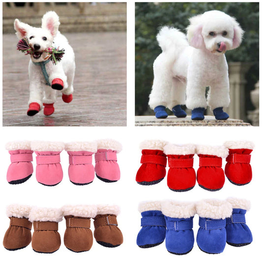 4Pcs Pet Dog Snow Boots Winter Warm Plush Shoes For Small Medium Dogs And Cats Soft Non Slip Soles S XL