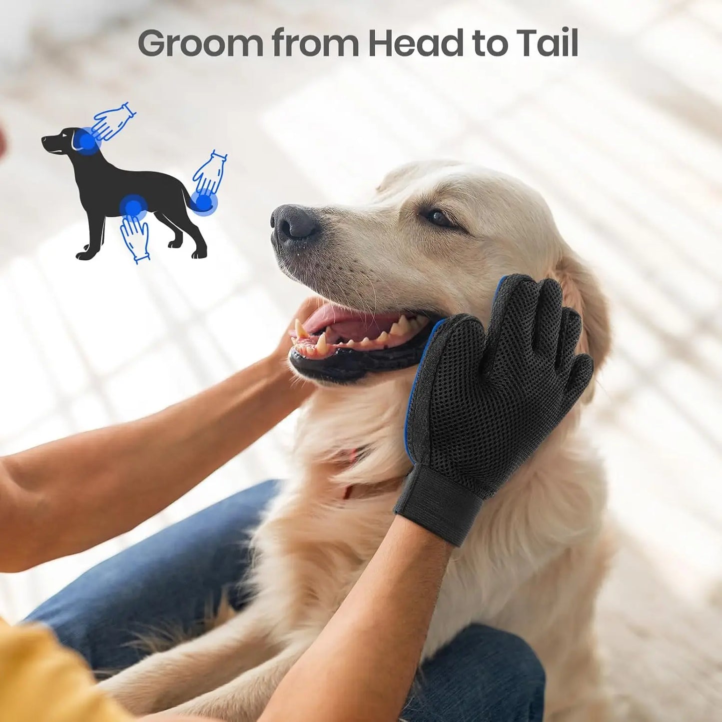 Pet Hair Remover Glove - Gentle Pet Grooming Glove Brush - Deshedding Glove