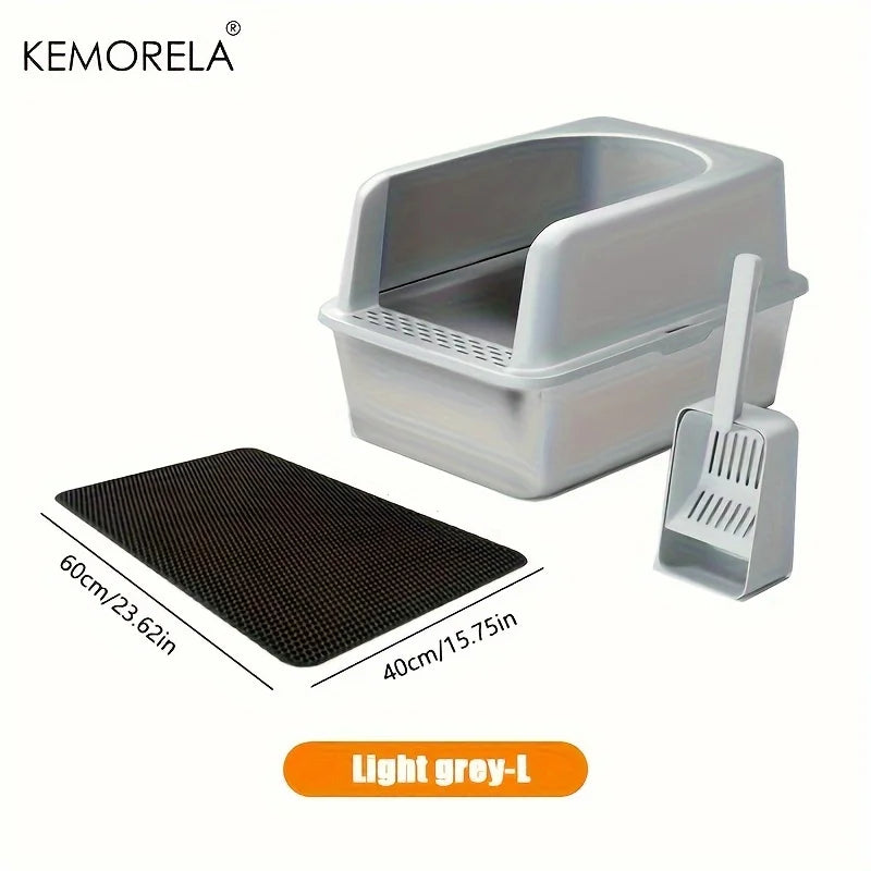Stainless Steel Litter Box With Mat And Spade Lid High Side