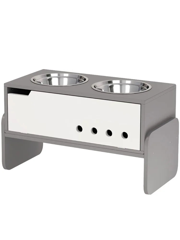 Elevated Adjustable Dog Bowls With Slow Feeder Mat Stand