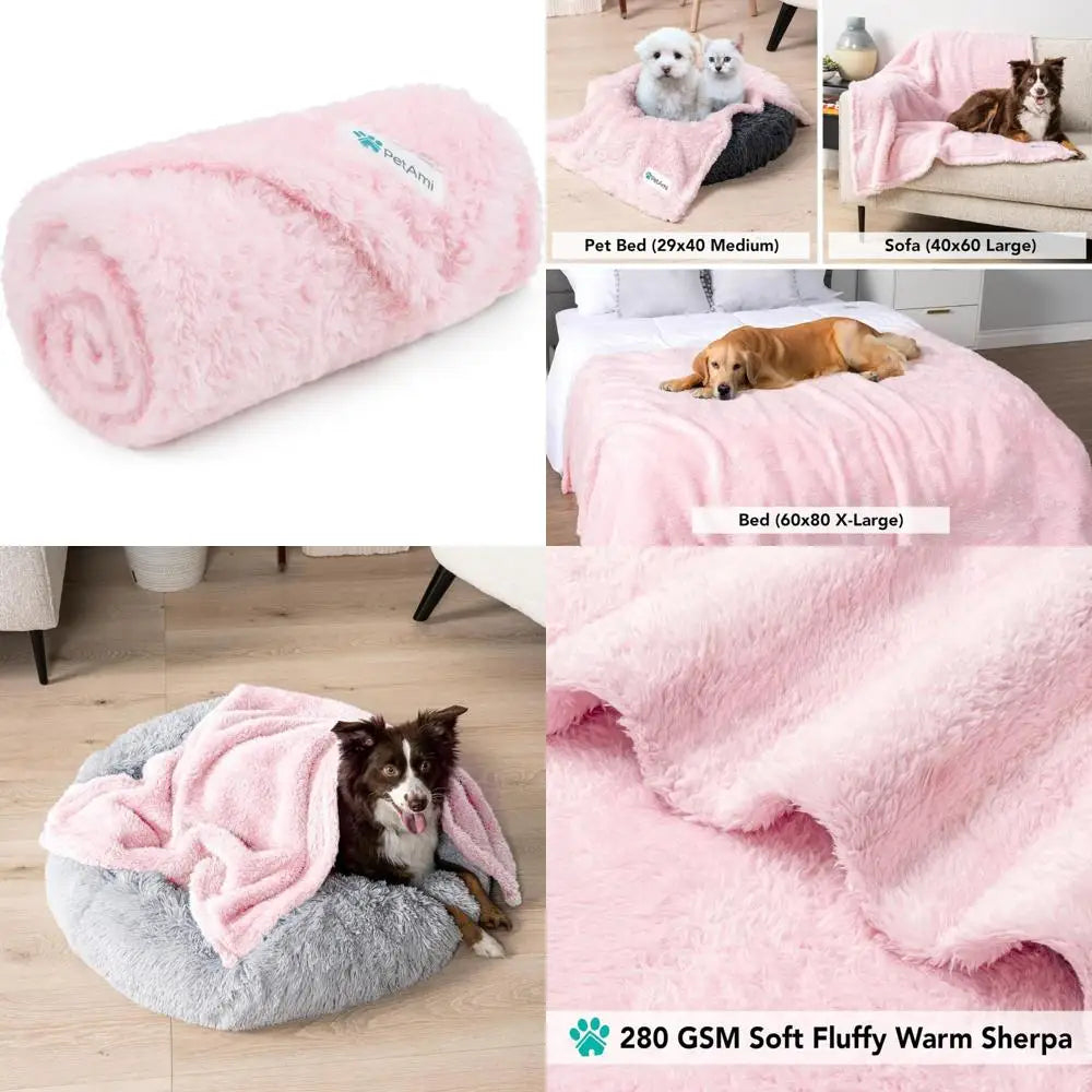 Dog Blanket for Small Dogs Pink, Fluffy Soft Puppy Blanket, Sherpa Fleece Cat Blanket for Kitten Doggie, Calming Pet Blanket Th
