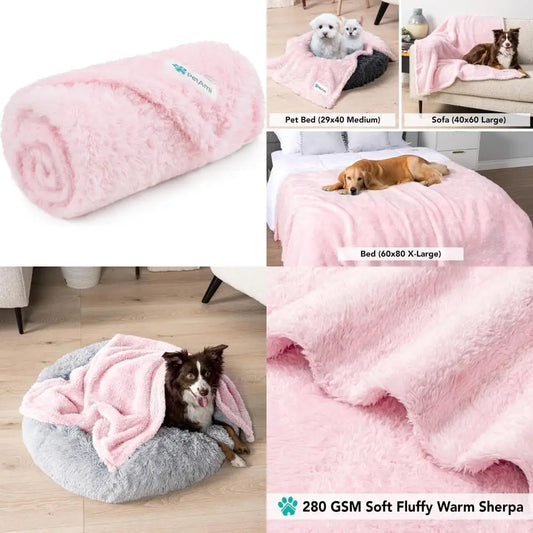 Dog Blanket for Small Dogs Pink, Fluffy Soft Puppy Blanket, Sherpa Fleece Cat Blanket for Kitten Doggie, Calming Pet Blanket Th