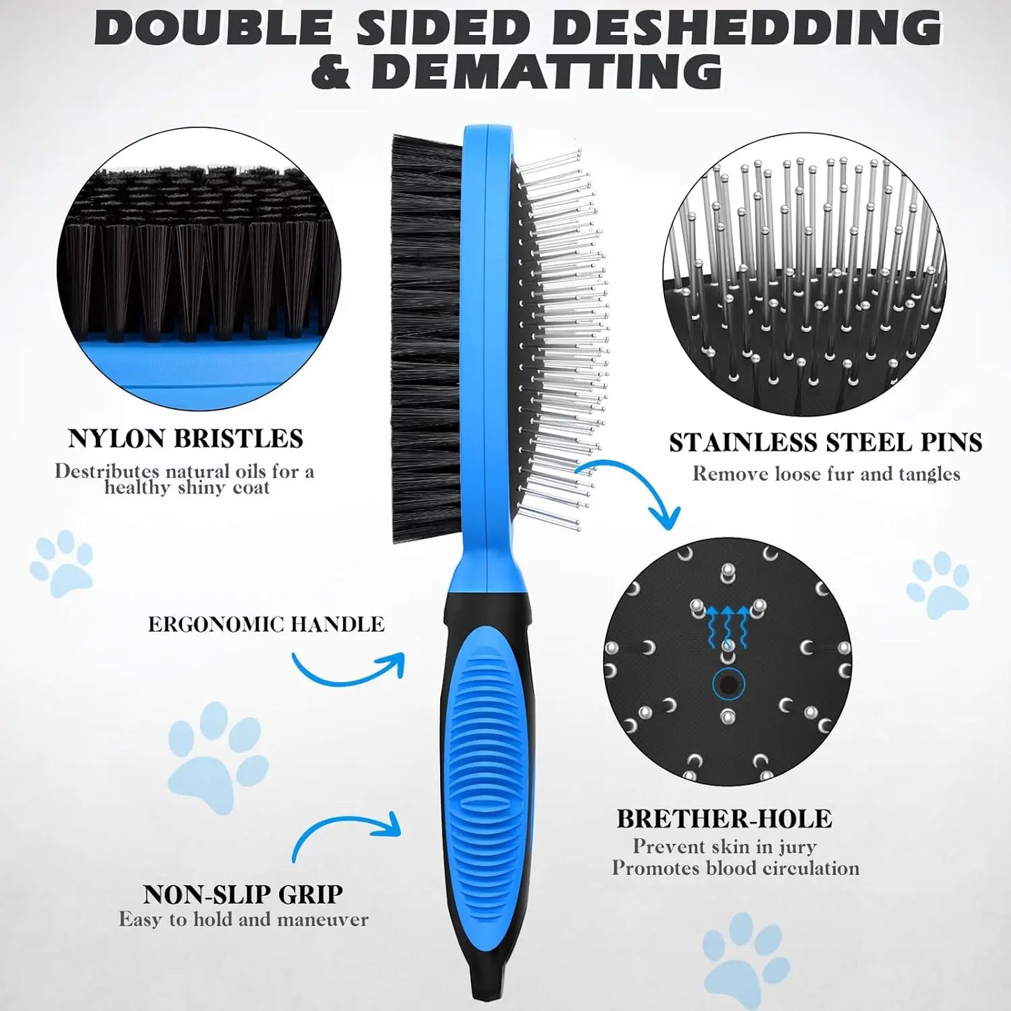 2 Pack Dog Grooming Tools Double Sided Bath Brush Shedding
