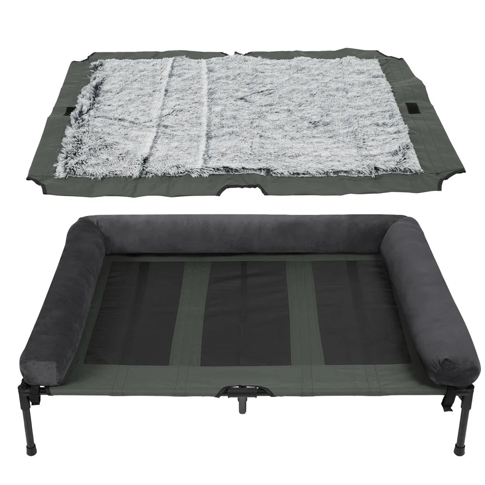 Extra Large Outdoor Raised Dog Bed With Cooling Plush Mat