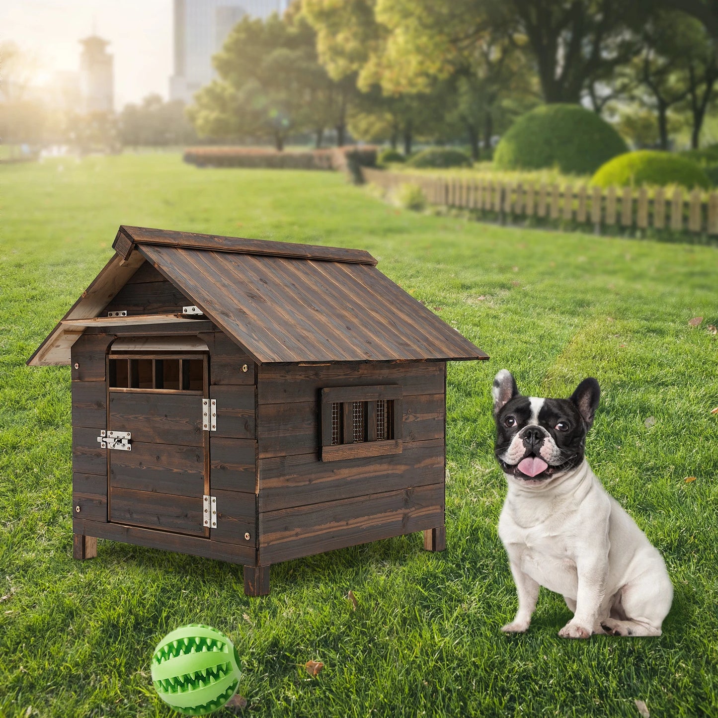 Wooden Dog House With Window And Door For Indoor Outdoor