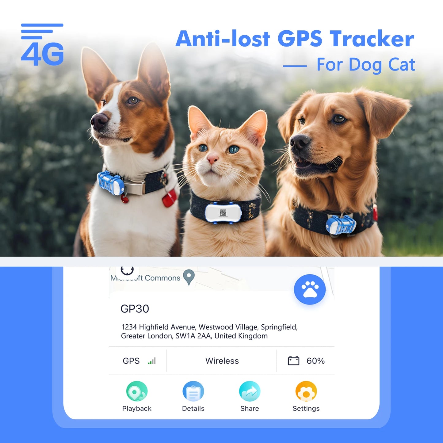 4G Mini Cat GPS Tracker Waterproof Pet Locator Android iOS