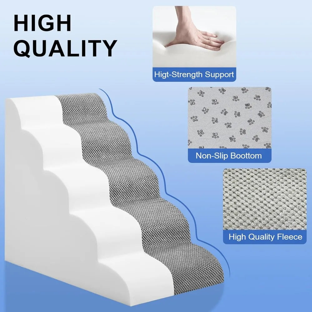 Grey Dog Stairs For Bed 28.7H 5 Step Non Slip Pet Steps