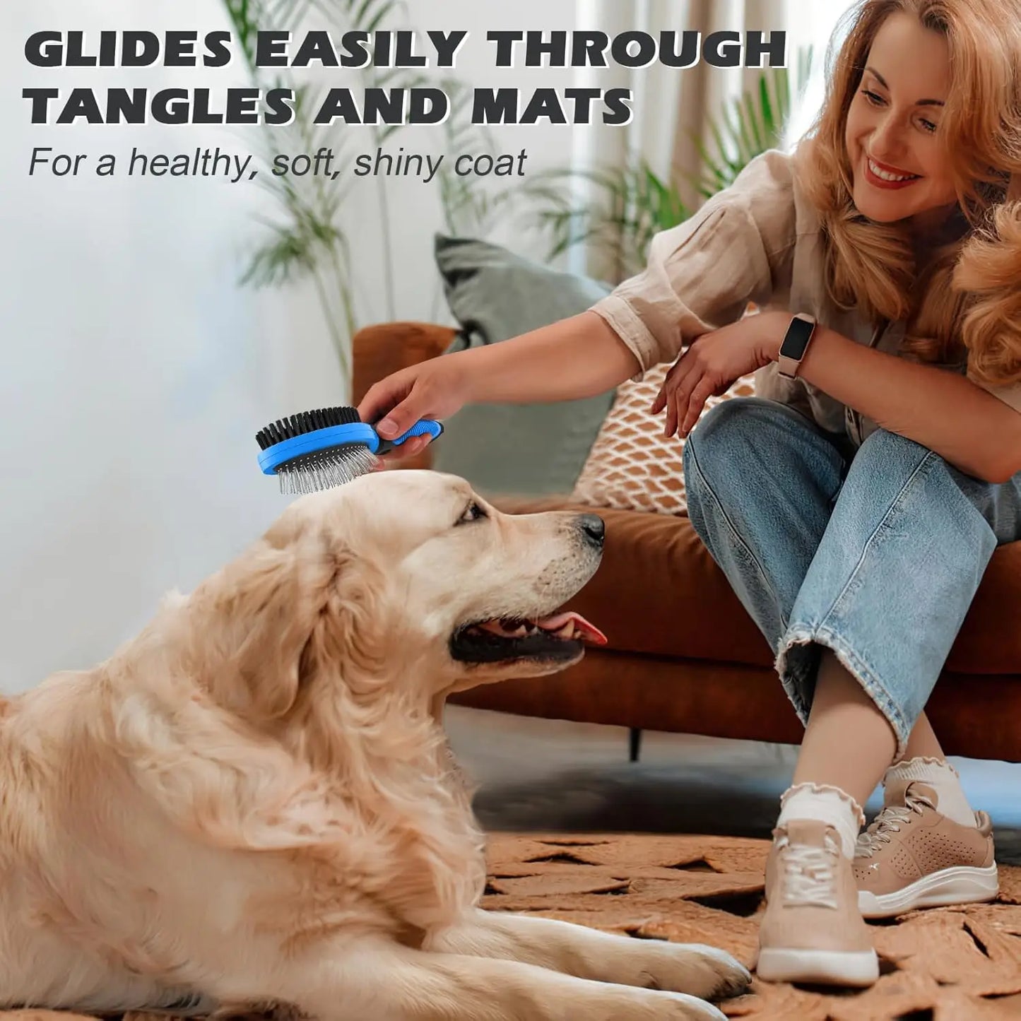 2 Pack Dog Grooming Tools Double Sided Bath Brush Shedding