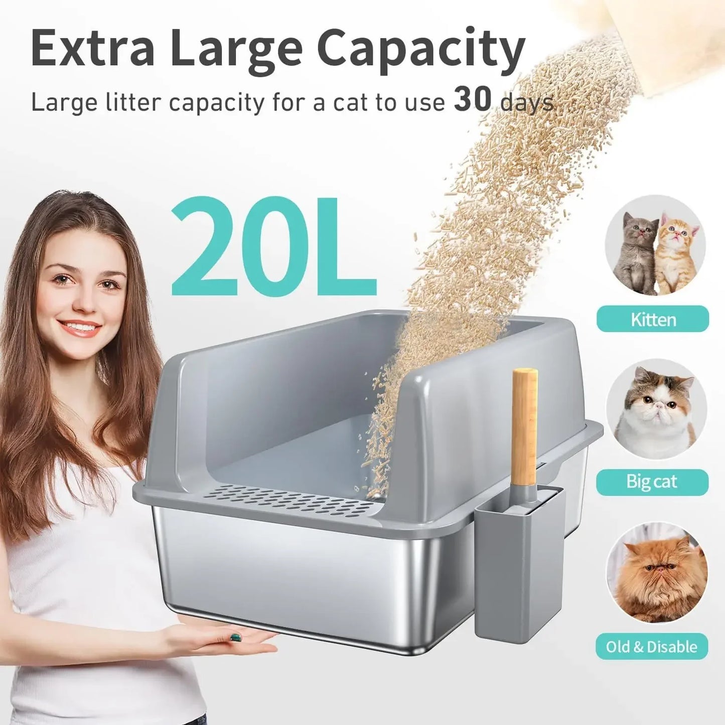 XXL Extra Large Metal Cat Litter Box With Shovel Pedal