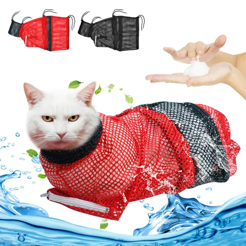 Mesh Cat Grooming Bath Bag Adjustable Restraint For Cats