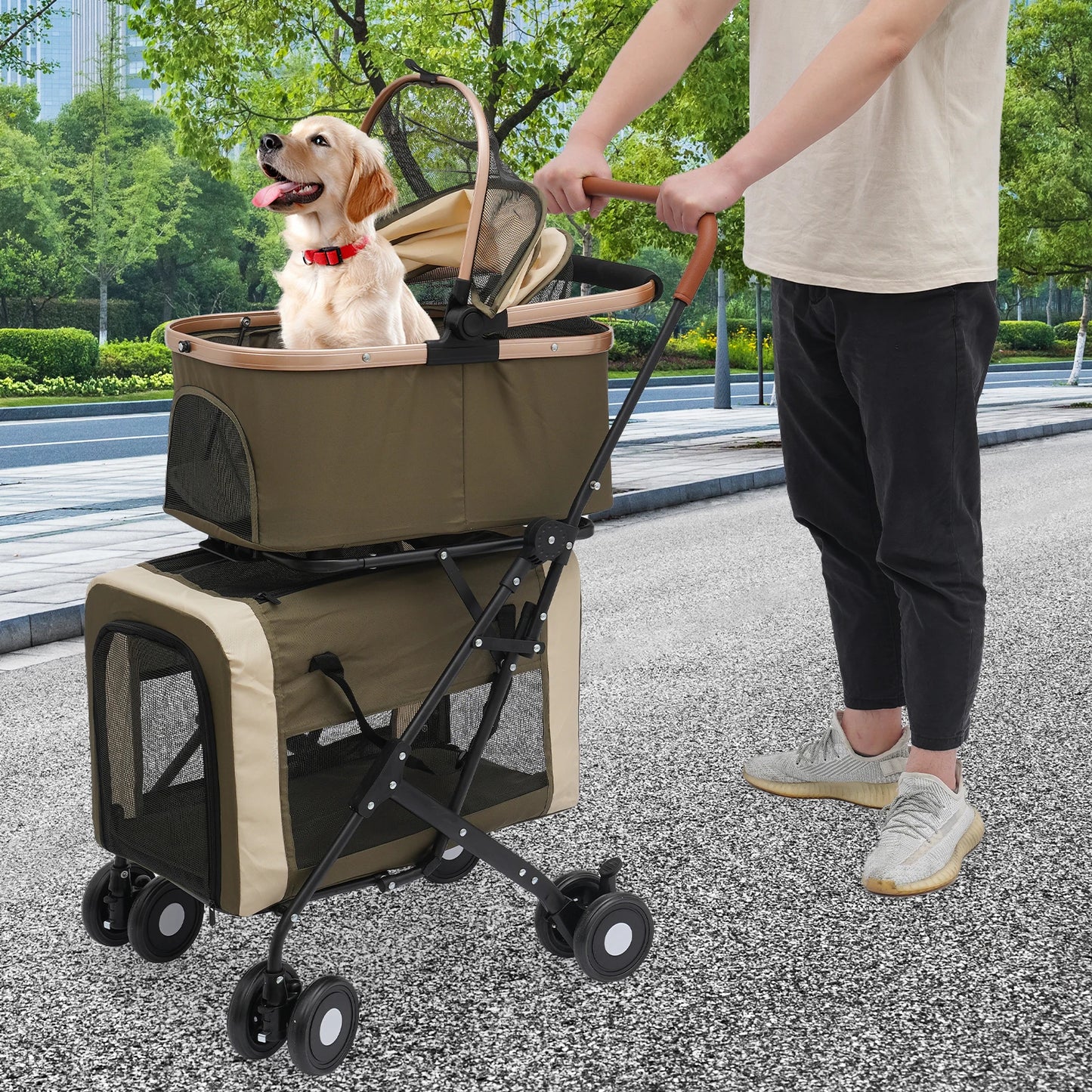 Detachable Double Tier Pet Stroller For Small And Med Dogs