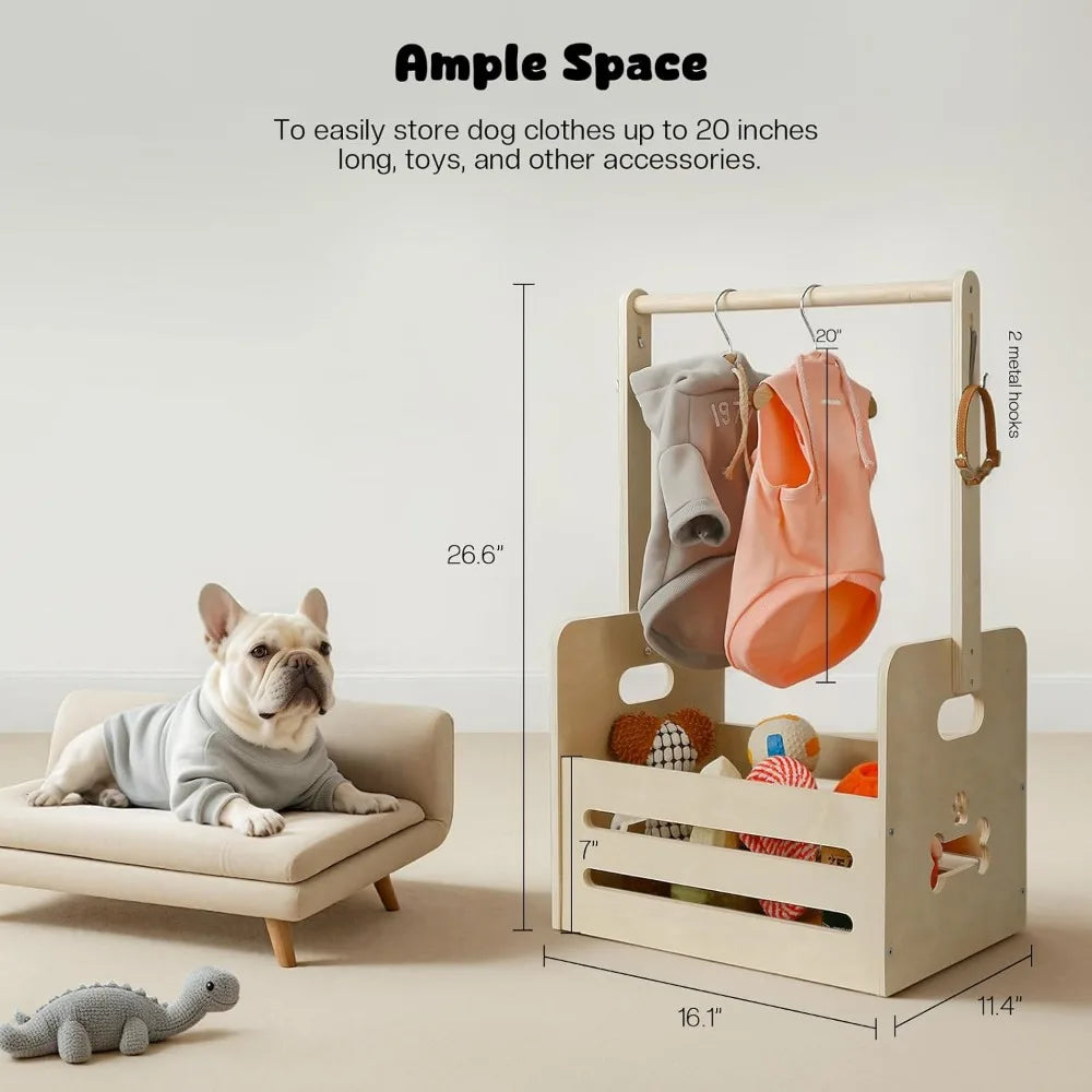 35L Pet Wardrobe Organizer Dog Toy Bin With Hanging Rods