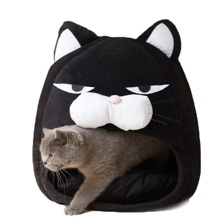 Foldable Cat House With Cushion Soft Pet Nest Cartoon Cave