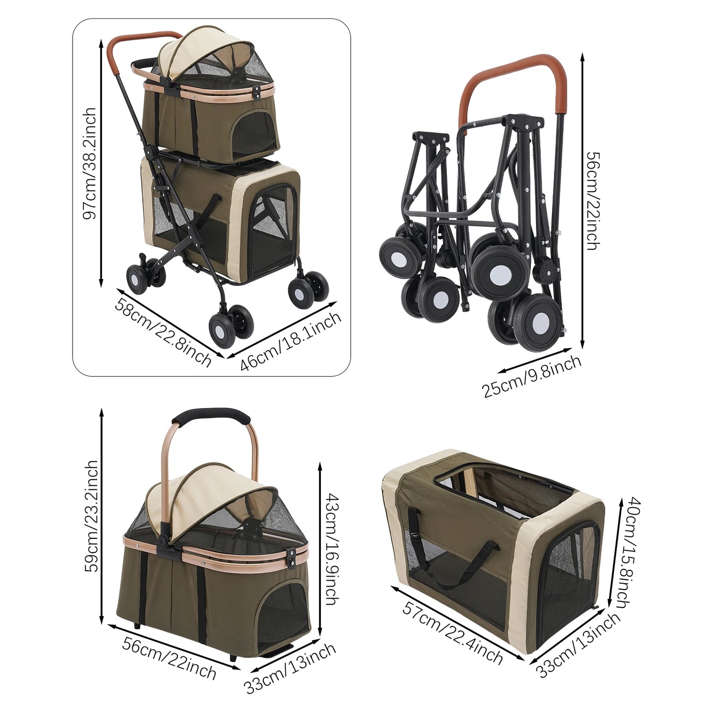 Detachable Double Tier Pet Stroller For Small And Med Dogs