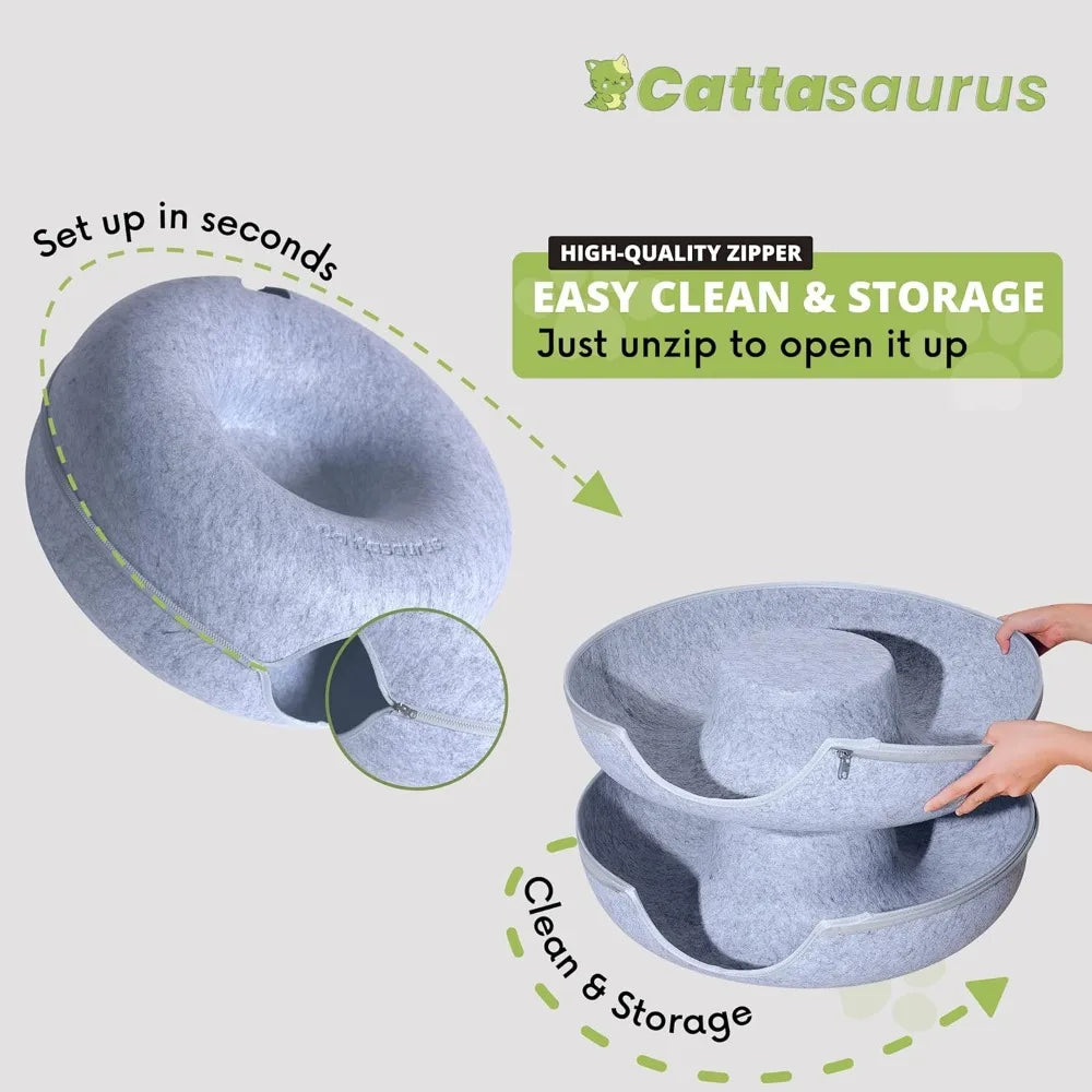 Cattasaurus Peekaboo Cat Cave for Large Cats Donut Bed