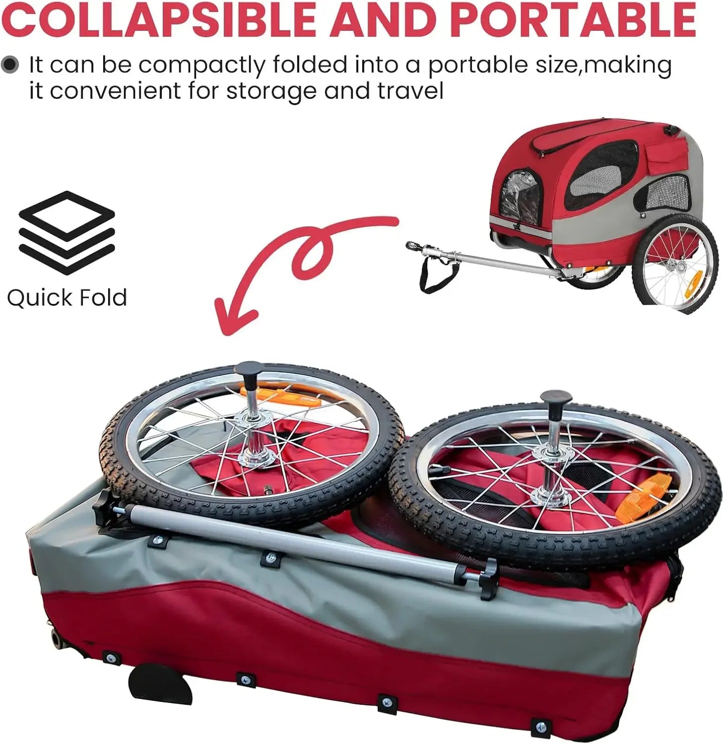 XMSJ Dog Bike Trailer Folding Frame Quick Release Wheel