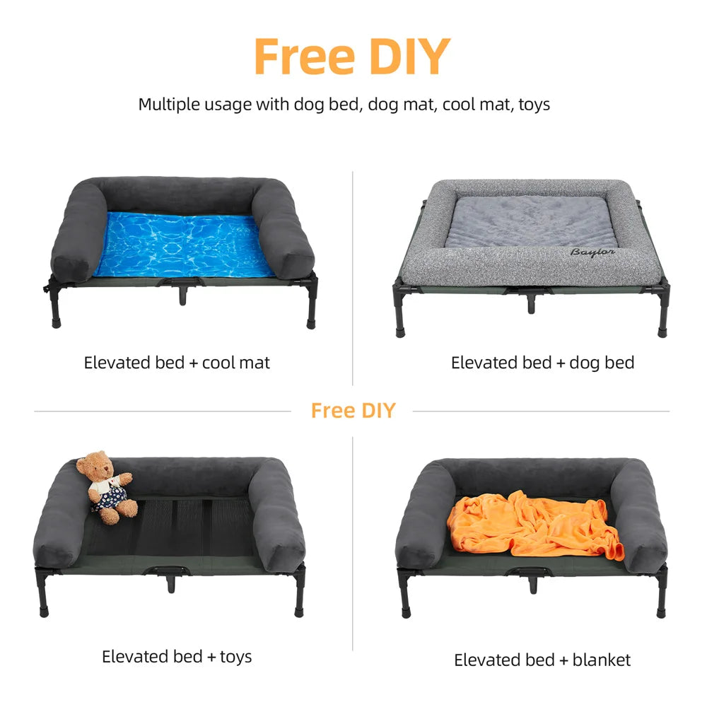 Extra Large Outdoor Raised Dog Bed With Cooling Plush Mat