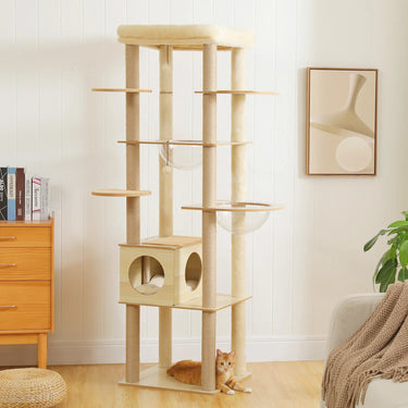 Multi-Level Wooden Cat Tree Tower