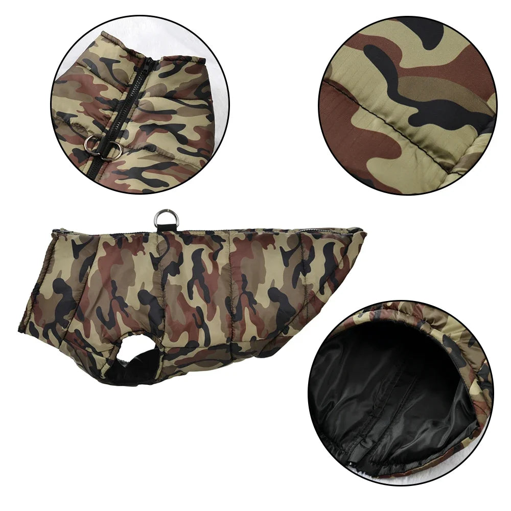 Winter Waterproof Dog Coat Camouflage Print For Large Dogs Windproof Labrador Retriever Apparel