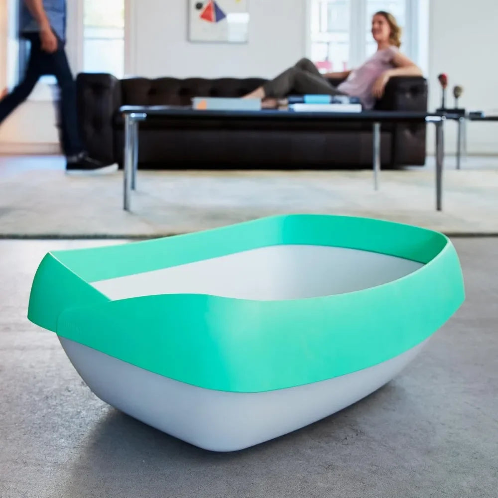 Litter Box - 3 Sifting Tray Cat Litter Box- Easy to Clean with Non-Stick Coating - Stylish, High-Sided Design with Spill Guard (