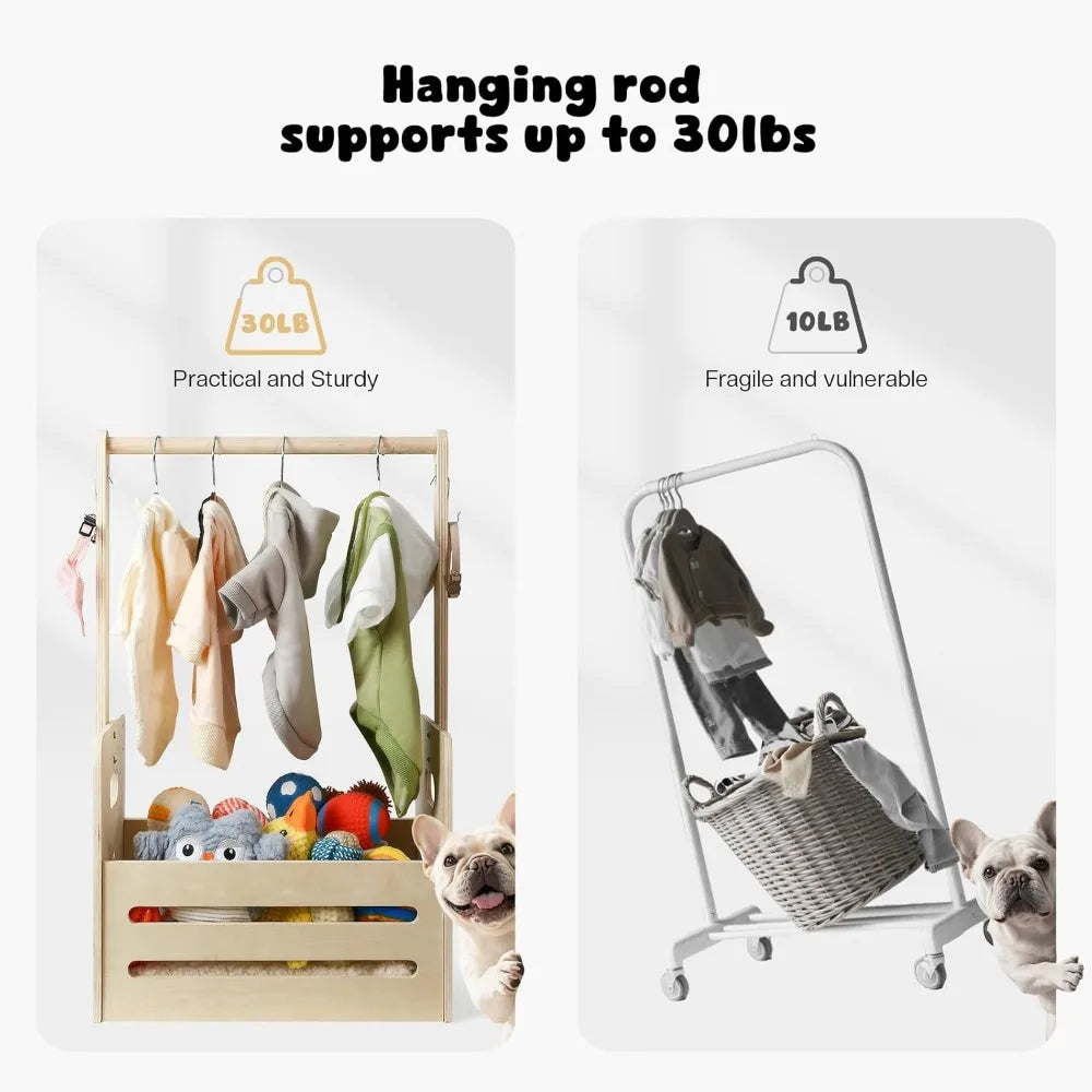 35L Pet Wardrobe Organizer Dog Toy Bin With Hanging Rods