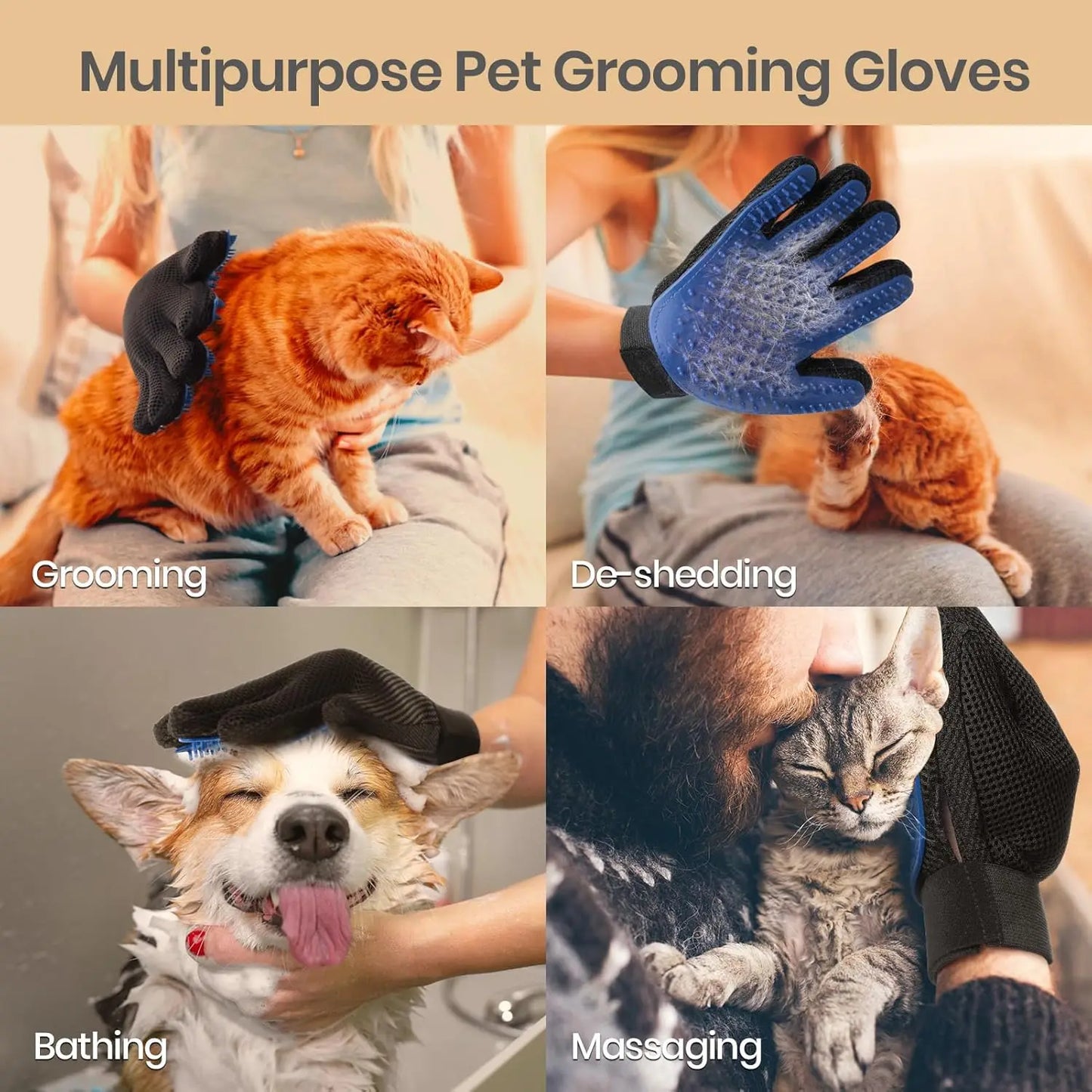 Pet Hair Remover Glove - Gentle Pet Grooming Glove Brush - Deshedding Glove