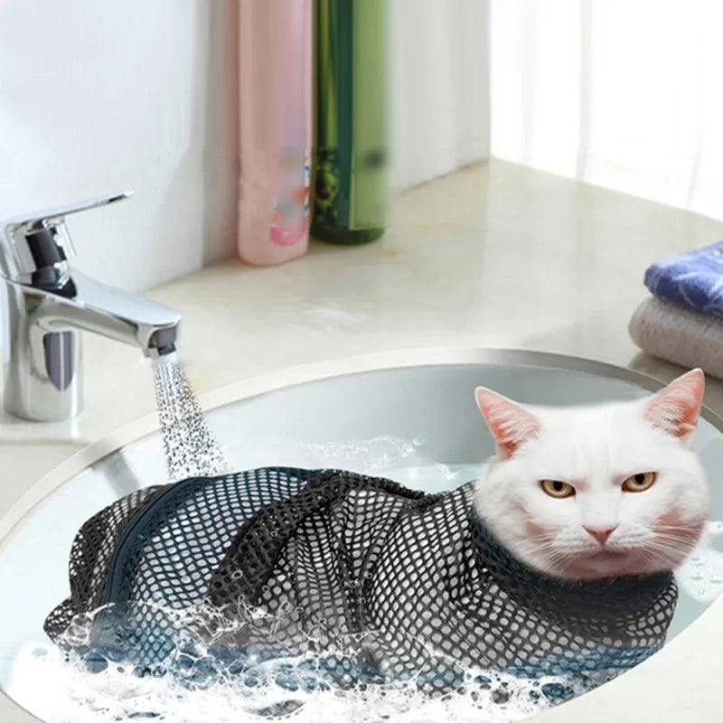 Mesh Cat Grooming Bath Bag Adjustable Restraint For Cats