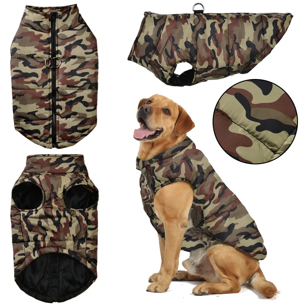Winter Waterproof Dog Coat Camouflage Print For Large Dogs Windproof Labrador Retriever Apparel