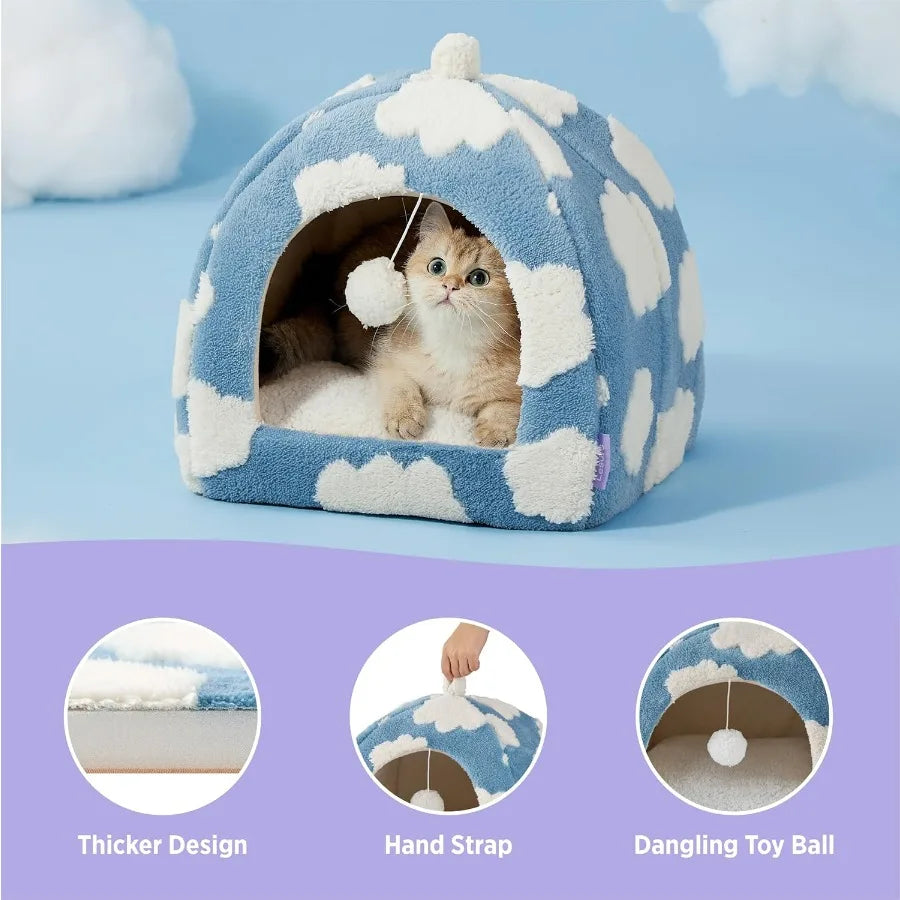 2 In 1 Cozy Cat Cave Bed For Indoor Kittens And Small Pets