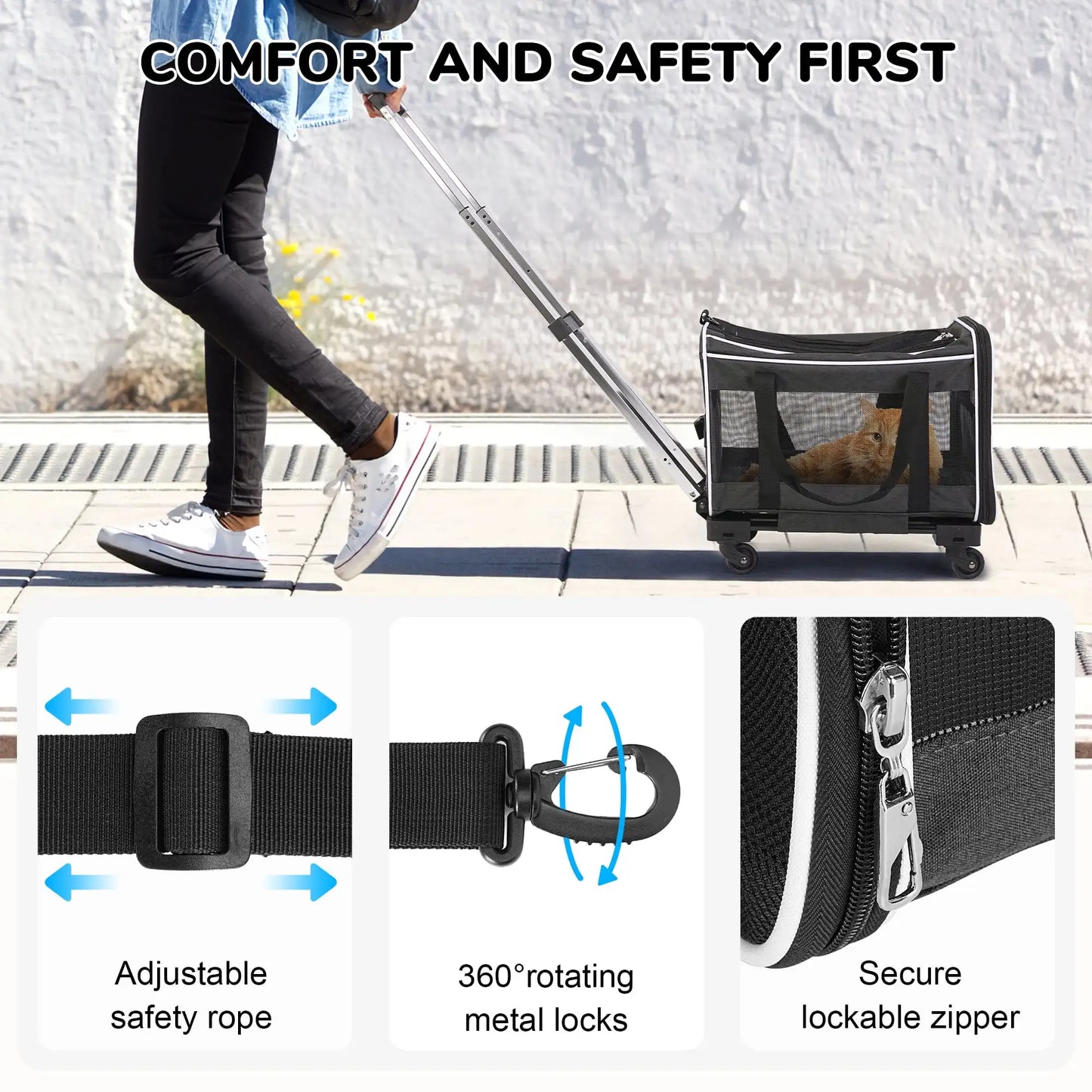 Pet Carrier with Wheels for Dogs and Cats for Travel Flight Camping Outdoor