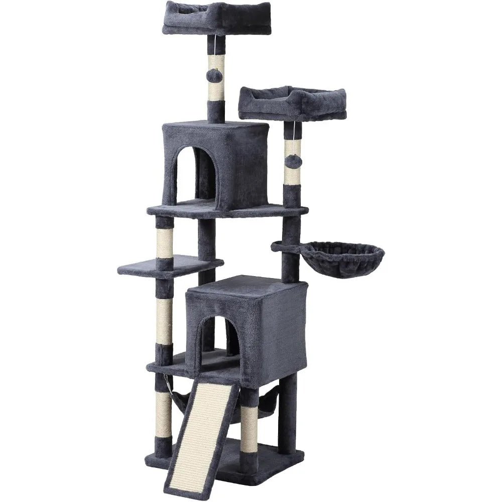 Cat Tree 70 Inch Tree Tower With Hammock Scratching Post Condo And Multi Level Tower Large Activity Center Playhouse
