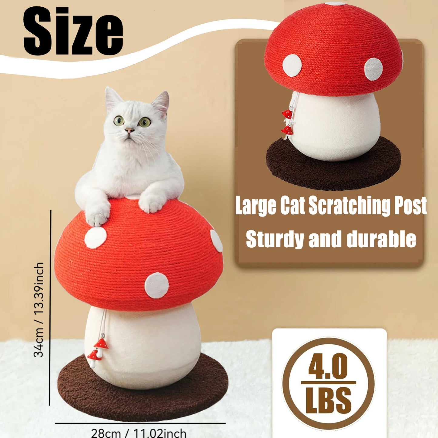 Red Mushroom Shaped Sisal Cat Scratching Post Durable